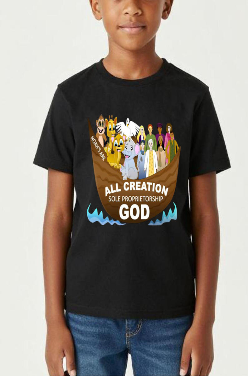 All God's Creation Boy's Christian T-shirt. Featuring Noah's Arc, Animals, and People.